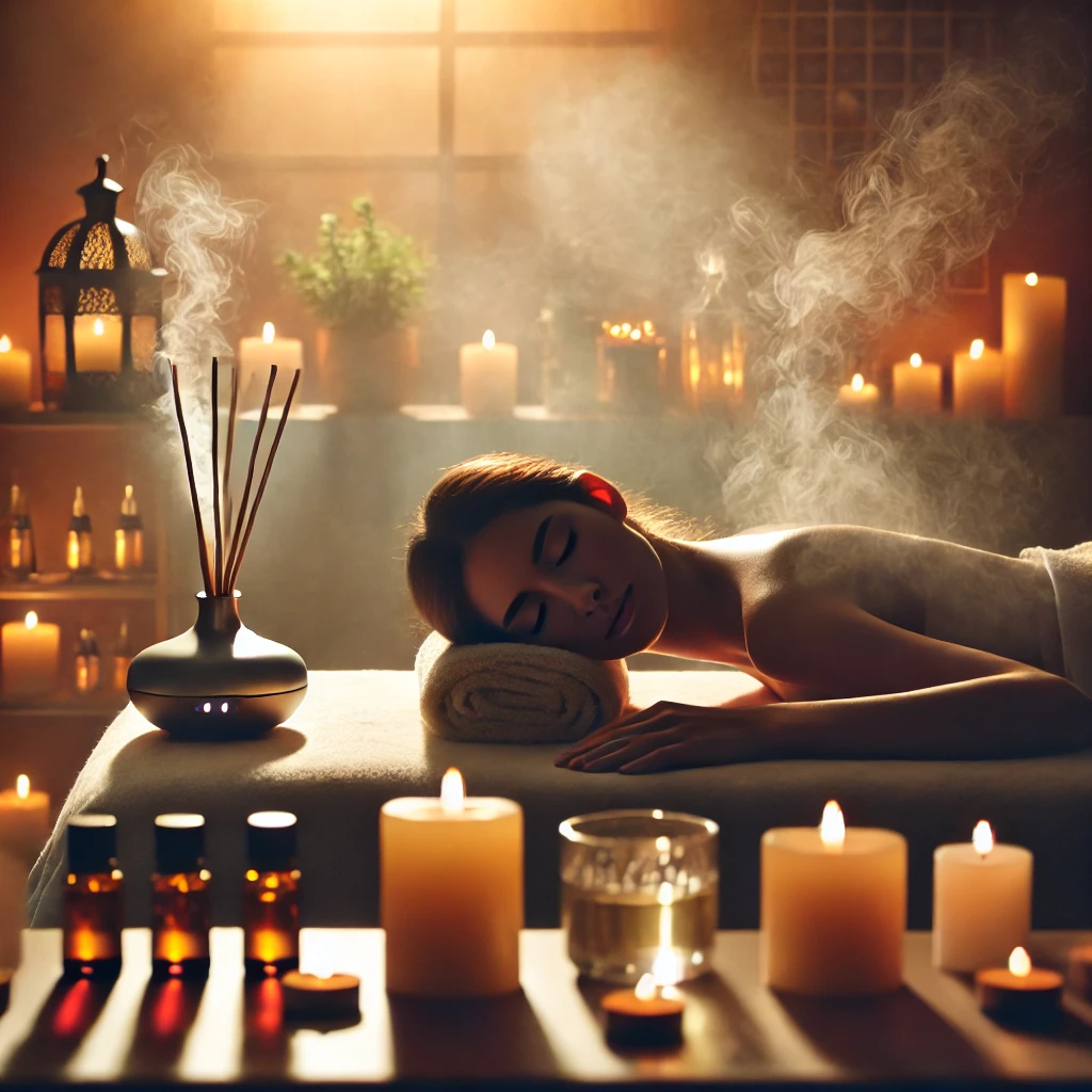 A woman relaxing with Aromatherapy