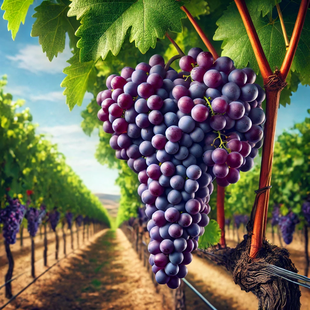 Cabernet Sauvignon grapes hanging from vine